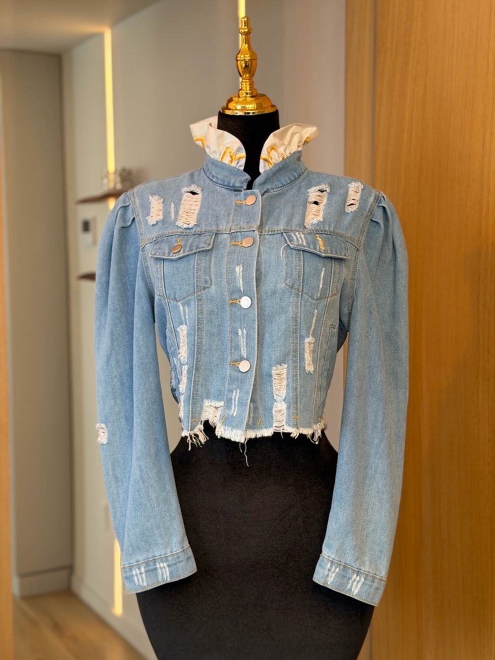 JEANS Distressed Cropped Denim Jacket | Street Muse - Picture 2 of 5